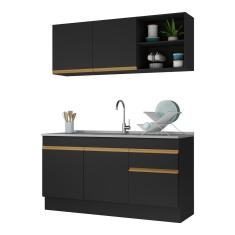 Armário de Cozinha Compacta com Rodapé Veneza Multimóveis MP2114 Preta