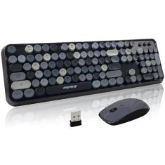 FOPETT Combo de teclado e mouse sem fio – teclado retrô colorido fofo de 2,4 G com teclas redondas, teclado de máquina de escrever de 104 teclas para laptop/Windows/PC - cinza colorido
