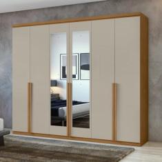Guarda-roupa 6 Portas 4 Gavetas 100% Mdf Alonzo com espelho Amêndoa Clean/off White