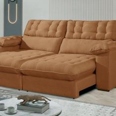 Sofá Retrátil e Reclinável Barcelona 250 cm Veludo com Molas Ensacadas Cobre Terracota