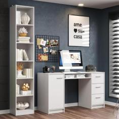 Escrivaninha Madesa Alaska + Estante Livreiro 6906 - Branco, Branco