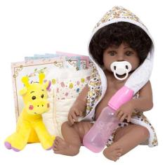 Boneca Reborn Pretinha Saída de Banho Girafinha Com Chupeta - Cegonha 