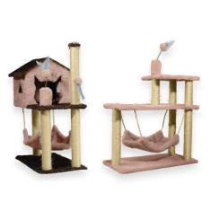 Casa Para Gatos Dois Andares Rede E Brinquedos  Plataforma 3 Andares P