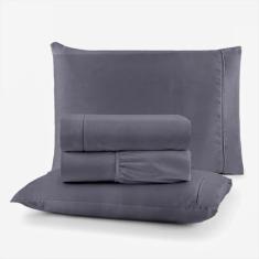 Lençol de Casal 400 Fios 4 Peças Percal em Ponto Palito (Cinza)