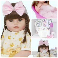 Boneca Tipo Reborn Princesa 100% Silicone Realista com Itens - Cegonha