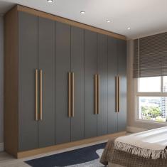 Guarda-Roupa Casal Ela e Ele 8 Portas 8 Prateleiras Cinamomo/Cinza - Panorama Móveis