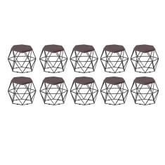 Kit 10 Puff Banqueta Aramado Mila Base Preta Hexágono material sintéti