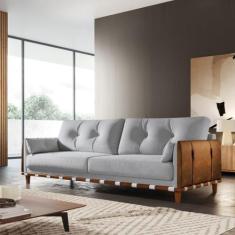 Sofá Living Antares 2,20m Base em Madeira Linho - Zara Estofados, Rust