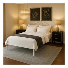 Cama Casal de Ferro Tubular Branca E Estrado Em Pinus 022 - Marcheli