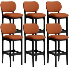 Kit 06 Banquetas Alta Bar Cozinha Sala Jantar Fixa Betta L02 Preto Tecido Terracota - Lyam Decor