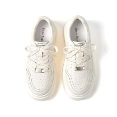 BEAU TODAY Tênis feminino plataforma de couro moderno tênis grosso confortável casual antiderrapante cadarço tênis moderno, Branco, 36