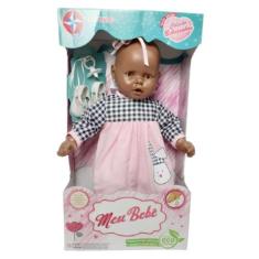 Boneca Meu Bebe - Negra - Vestido Rosa 60cm - Colecao Bebezinhos estrela