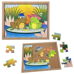 Quebra Cabeça Infantil Madeira Animais Casal Sapos 12 Peças