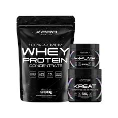 Kit 100% Whey Protein 900g + Creatina Kreat 300g + Pré-Treino 4-Pump 250g - Xpro Nutrition-Unissex