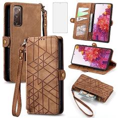 Asuwish Capa de celular para Samsung Galaxy S20 FE 5G 16.5 cm capa carteira com protetor de tela de vidro temperado e suporte para cartão com zíper flip celular S 20 EF UW S20FE5G S20FE 20S S2O Fan