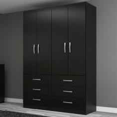 Guarda-Roupa Solteiro Treviso 4 Portas 6 Gavetas Black - Evidência Móveis