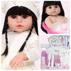 Boneca Tipo Reborn Recém Nascida Nicole Fofa Pode Dar Banho - Cegonha 