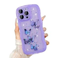UEEBAI Capa Wave para iPhone 16 Pro de 6,3 polegadas, linda capa brilhante com glitter para mulheres, capa de telefone bonita e brilhante para meninas, capa transparente com borboleta, ondulada, à