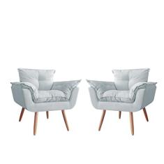 Combo 02 Poltronas Decorativa Opalla Pés Palito Suede Branco - DS Esto