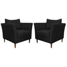 Kit 2 Poltronas Decorativa Sala de Estar Pés Palito Lubbock Couro Pret