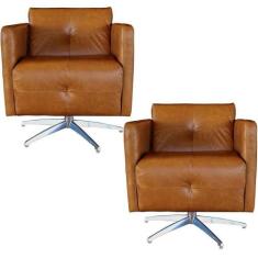 Kit 2 Poltronas Giratória para Sala de Estar Astana Couro Marrom - Gra