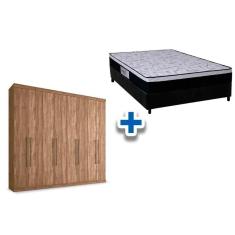 Cama Box Casal + Colchão Foggia Sogni + Guarda Roupa Master Vip 8.4 Atacama