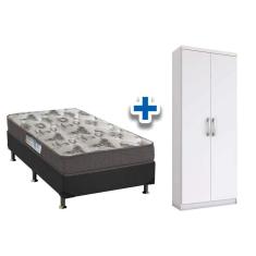 Cama Box Solteiro Crc + D33 Iso Ortobom + Armário Multiuso Margarida Branco