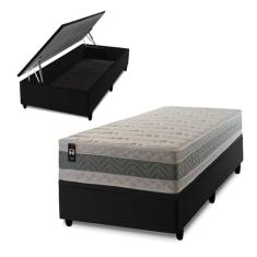 Conjunto Box Baú Preto Oxford Verde 96x203x74 Espuma D33