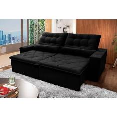 Sofá Retrátil Reclinável Islândia 2.50m Suede Velut Preto Molas no Assento - King House