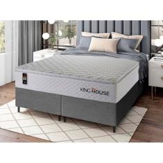 Conjunto Cama Box Cinza c/ Molas Ensacadas New Moon Branco Queen 158x198x66