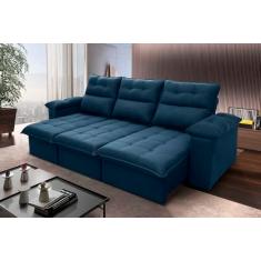 Sofá Retrátil Reclinável Verona 2.30m Suede Velut Azul Marinho Molas no Assento - King House