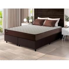 Conjunto Cama Box Cinza Espuma Atlanta Marrom Viúva 128x188x66