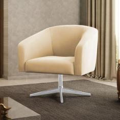 Poltrona Decorativa Giratória Cromada Stella Suede D03 - D'Rossi, Bege