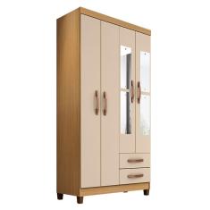 Guarda Roupa Solteiro Modena 4 Portas 2 Gavetas MDP com Espelho Carvalho Americano Off White Incorplac Móveis