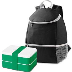 Kit Mochila Térmica 10 Litros Lunch e Marmita TopGet Preto e Verde