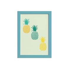 Quadro Abacaxi Trio Moldura Azul 22x32cm