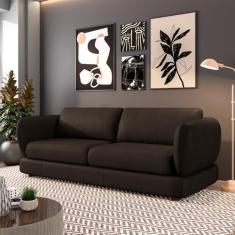 Sofá Living 3 Lugares 245cm Pés Madeira Dalian Couro Marrom G52 - Gran Belo