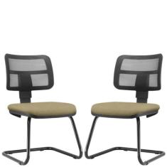 Kit 02 Cadeiras de Escritório Recepção Fixa Zip L02 Suede Bege - Lyam 