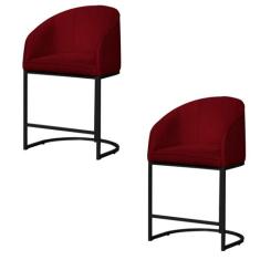 Kit 02 Banco Banqueta Poltrona Mia Base Metal Preta Veludo - Fina Mobí