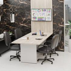 Mesa de Reunião para Escritório com Painel de Tv 200x100cm Carvalho / Branco