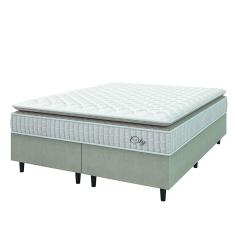 Cama Box Colchão Casal Queen Molas Ensacadas City Pillow Top 158x198x61cm Branco / Bege Hellen - Suporta até 110kg por Pessoa