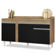 Balcão Gabinete Para Pia Com Tampo 150cm 3 Portas 1 Gaveta Dakota Castanho-preto - Lumil