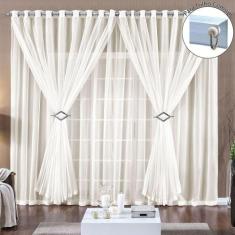 Cortina Paula 3,00M X 2,80M Palha Para Trilho Comum Tecido Voal Leve C