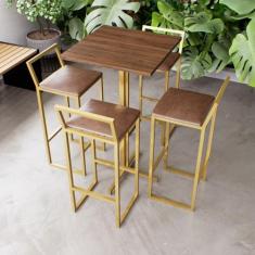 Jogo Mesa Alta Bistrô Quadrada Imbuia 4 Banquetas Estofado Confort Ind