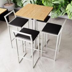 Conjunto Mesa Alta Bar Bistrô Quadrada Pinus 4 Banquetas Confort Estof