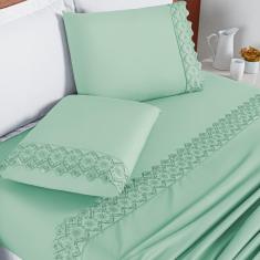 Conjunto Lencol Casal Super King London Bordado Inglês 200