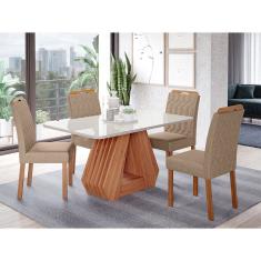 Conjunto Sala de Jantar Ágata Tampo em MDF e Vidro Com 4 Cadeiras Paola Cimol
