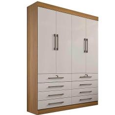 Guarda Roupa Monaco Solteiro 4 Portas 6 Gavetas D Doro Cor Cinamomo Off White