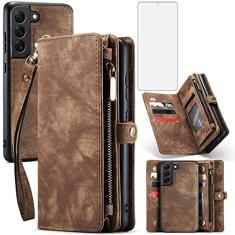 Asuwish Capa de telefone para Samsung Galaxy S21 FE Gaxaly S 21 FE 5G capa carteira com zíper com protetor de tela de vidro temperado e suporte de cartão flip acessórios para celular Glaxay S21FE5G UW