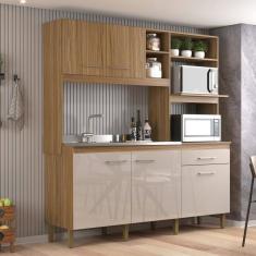 Cozinha Compacta 5 Portas e 1 Gaveta Ipê/Cristalo